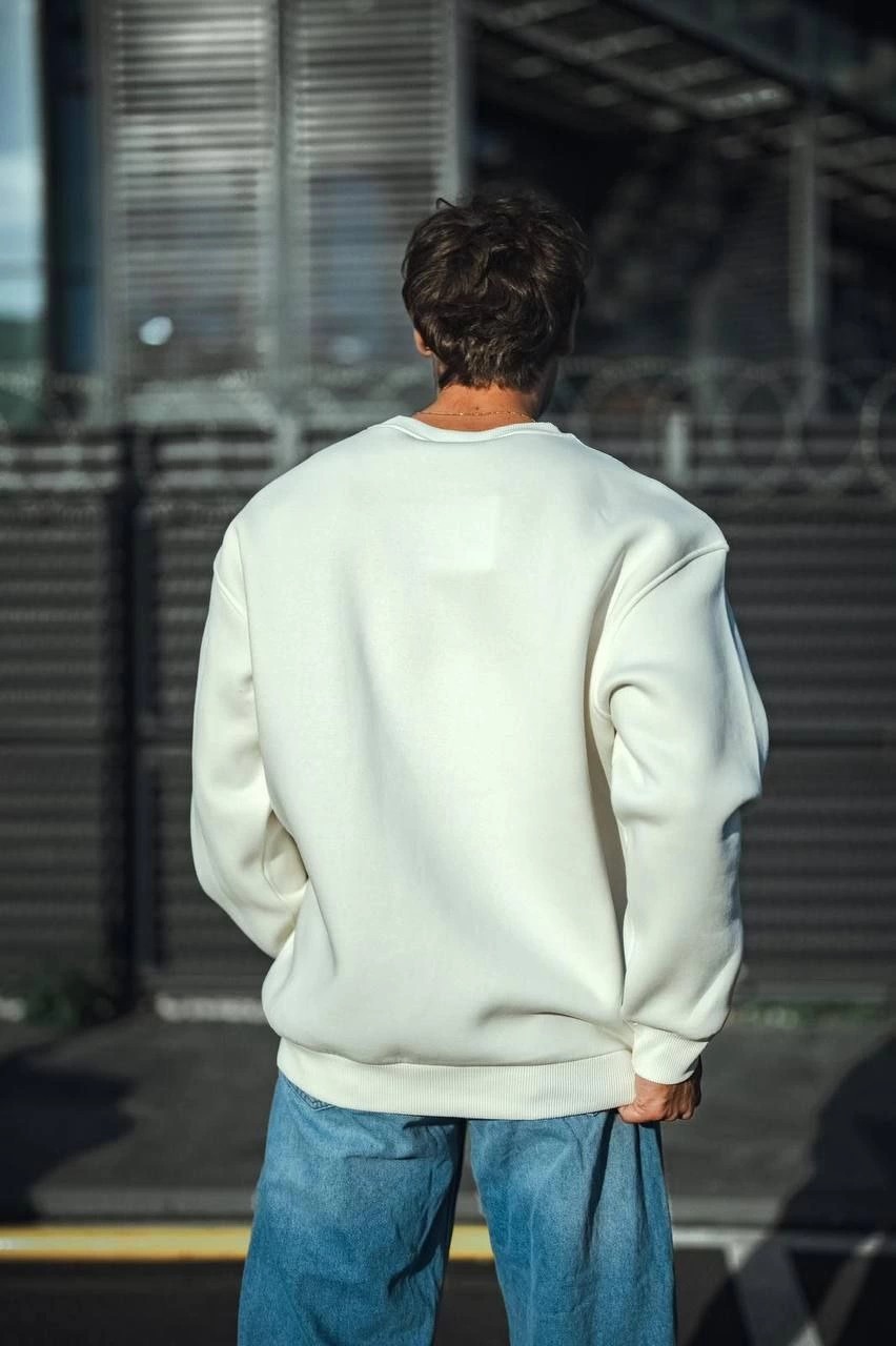 ASSEMA Erkek Kışlık Bisiklet Yaka Üç İplik Basic SweatShirt - Beyaz
