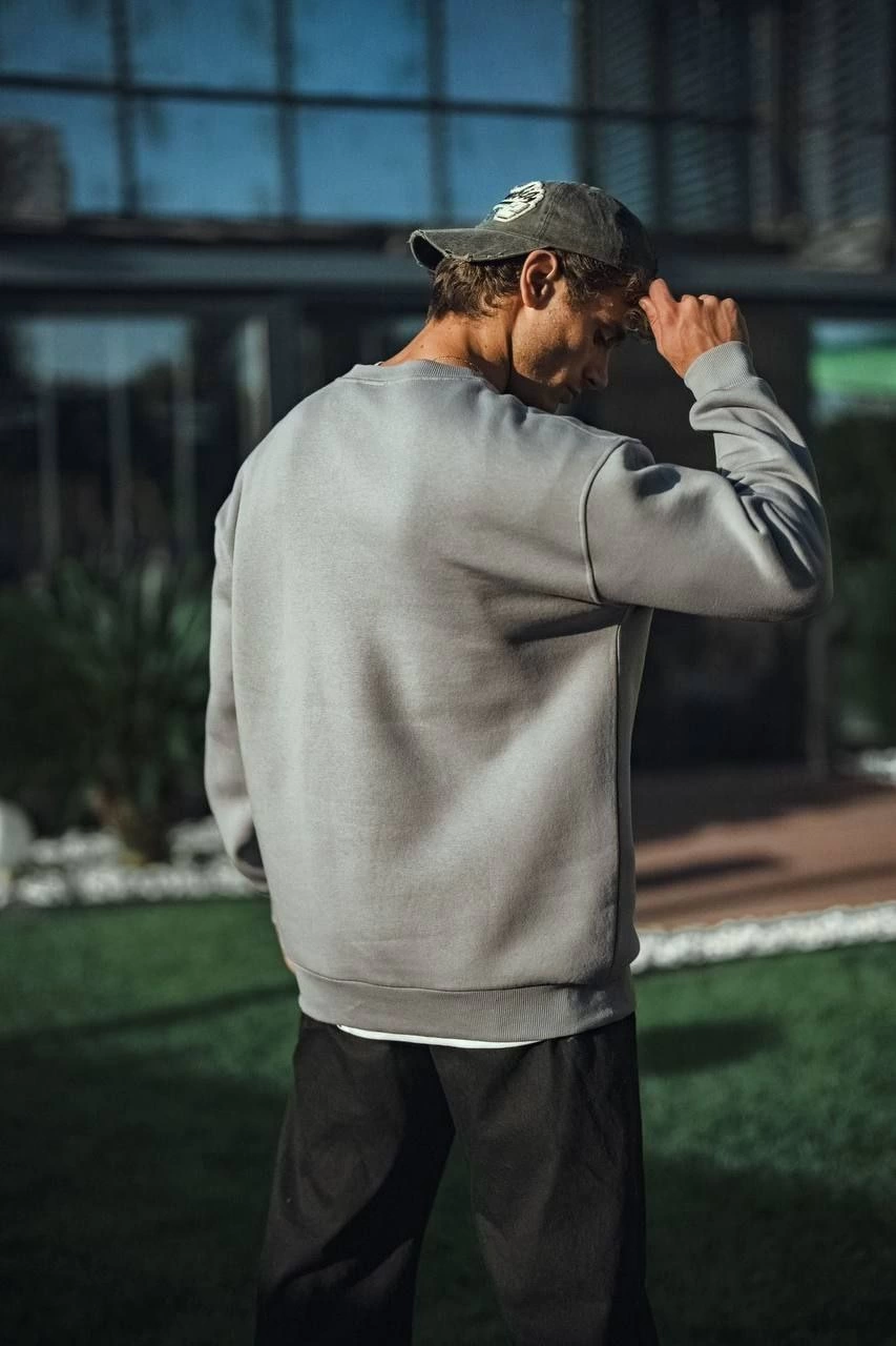 ASSEMA Erkek Kışlık Bisiklet Yaka Üç İplik Basic SweatShirt - Boyalı Gri