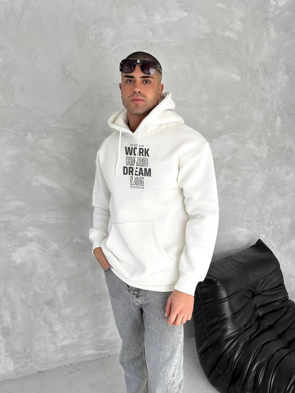 ASSEMA Erkek Kışlık Üç İplik Pamuklu Kapüşonlu SweatShirt - Beyaz