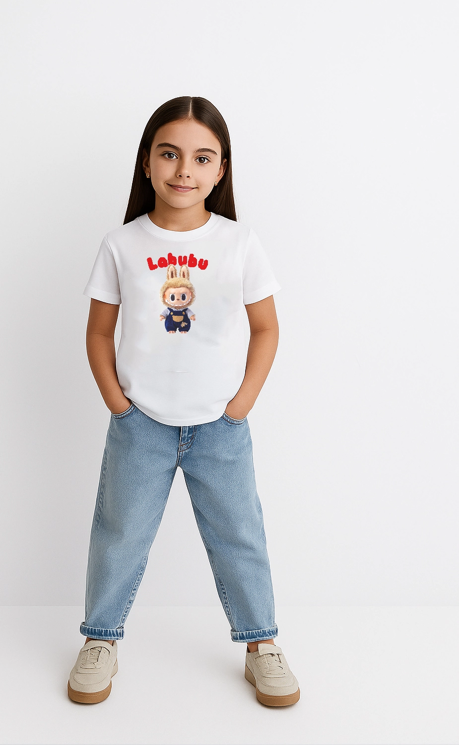 ASSEMA Kız Labubu Çocuk Baskılı T-Shirt - Beyaz