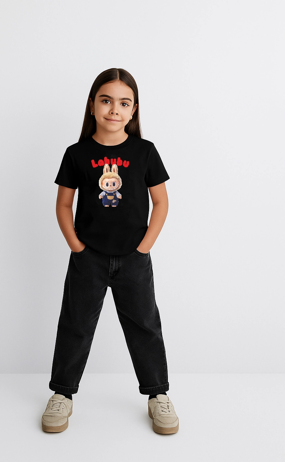 ASSEMA Kız Labubu Çocuk Baskılı T-Shirt - Beyaz