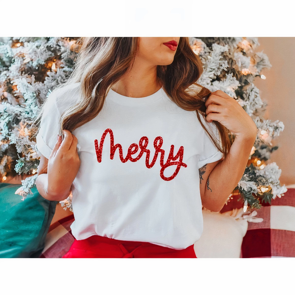 ASSEMA Merry Baskılı T-shirt - Beyaz