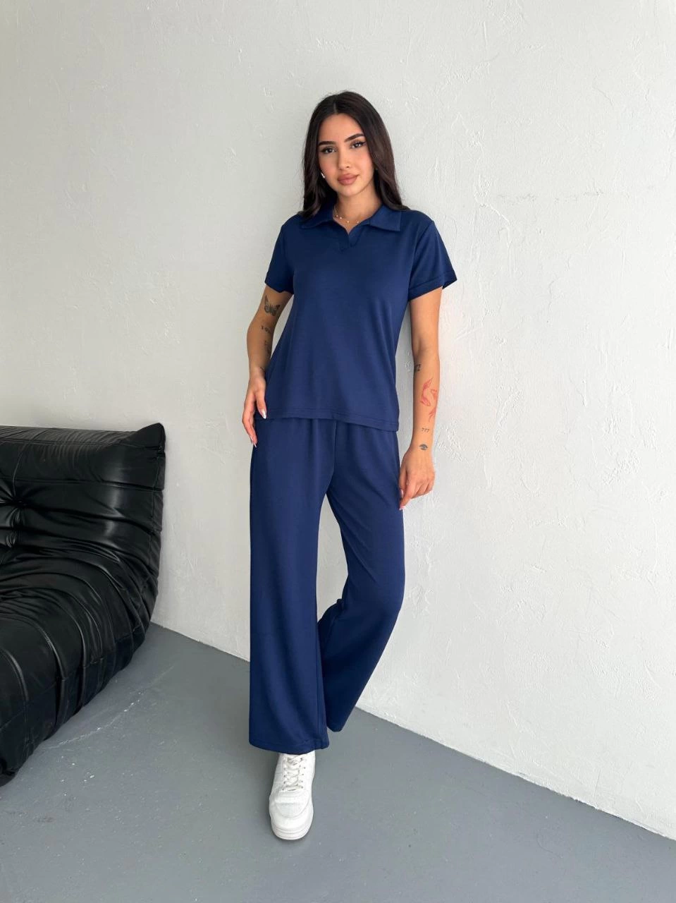 ASSEMA Kadın Osy Modal Yumuşak Dokulu Kısa Kollu Yakalı Pantalon ikili Takım - Lacivert