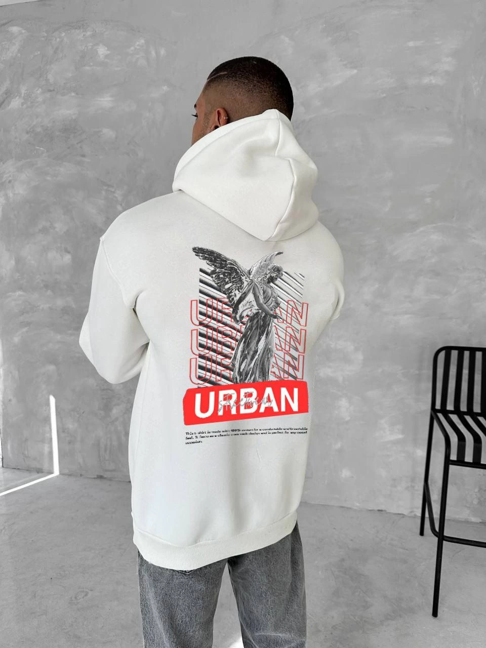 ASSEMA Erkek Üç İplik Pamuklu Kapüşonlu SweatShirt - Beyaz
