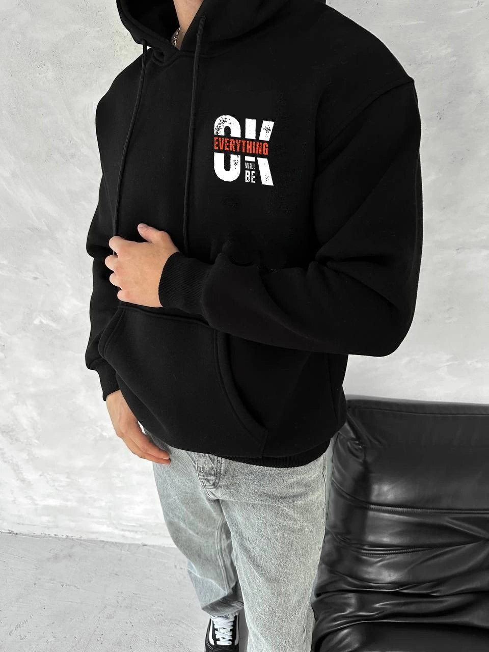 ASSEMA Erkek Üç İplik Pamuklu Kapüşonlu SweatShirt - Siyah