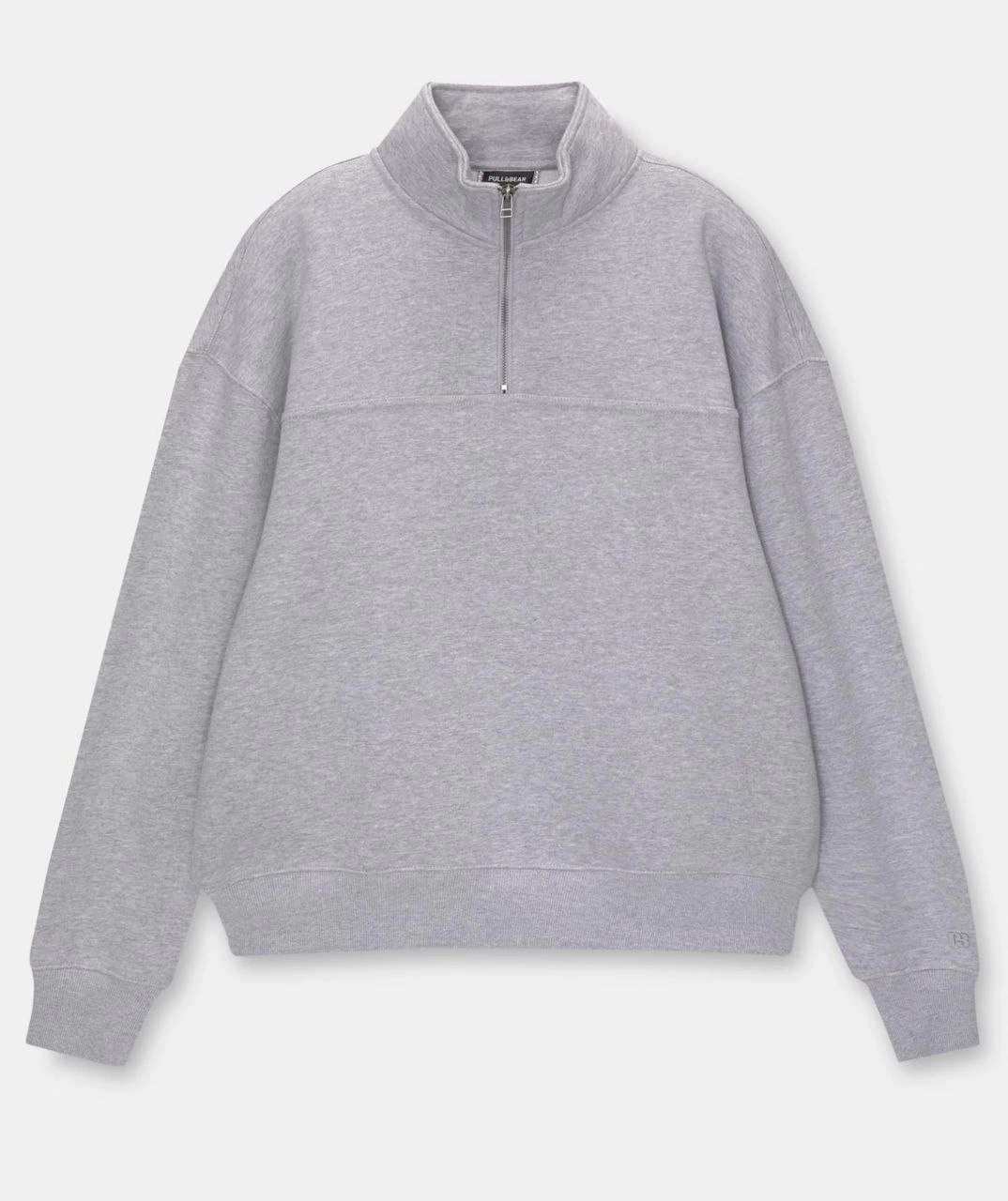 ASSEMA Kadın üç iplik Oversize Yarım Farmuarlı Yakalı Basic SweatShirt - Gri