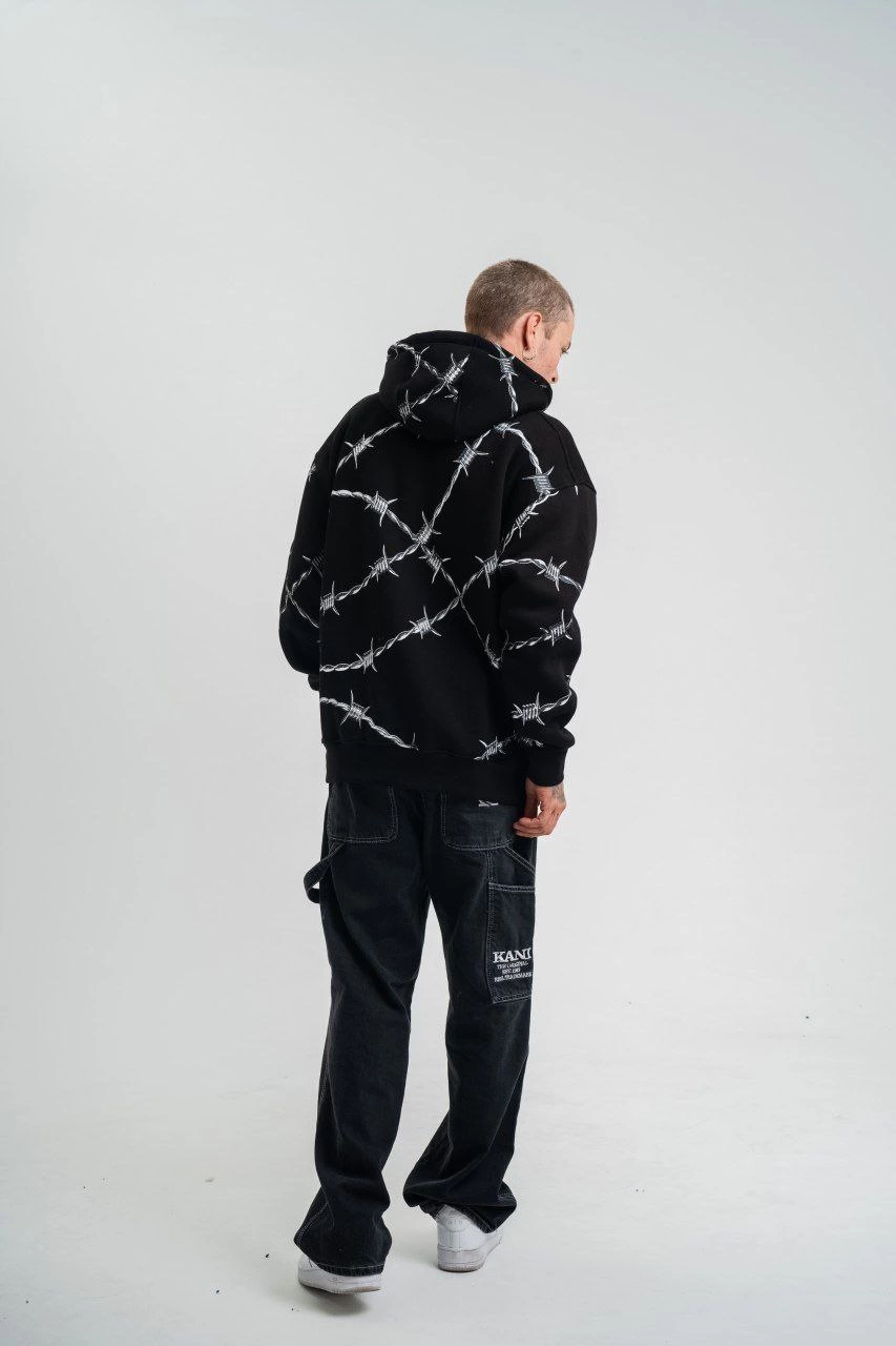 ASSEMA ERKEK Kapşonlu Varak ve Pano Baskılı SweatShirt- Siyah