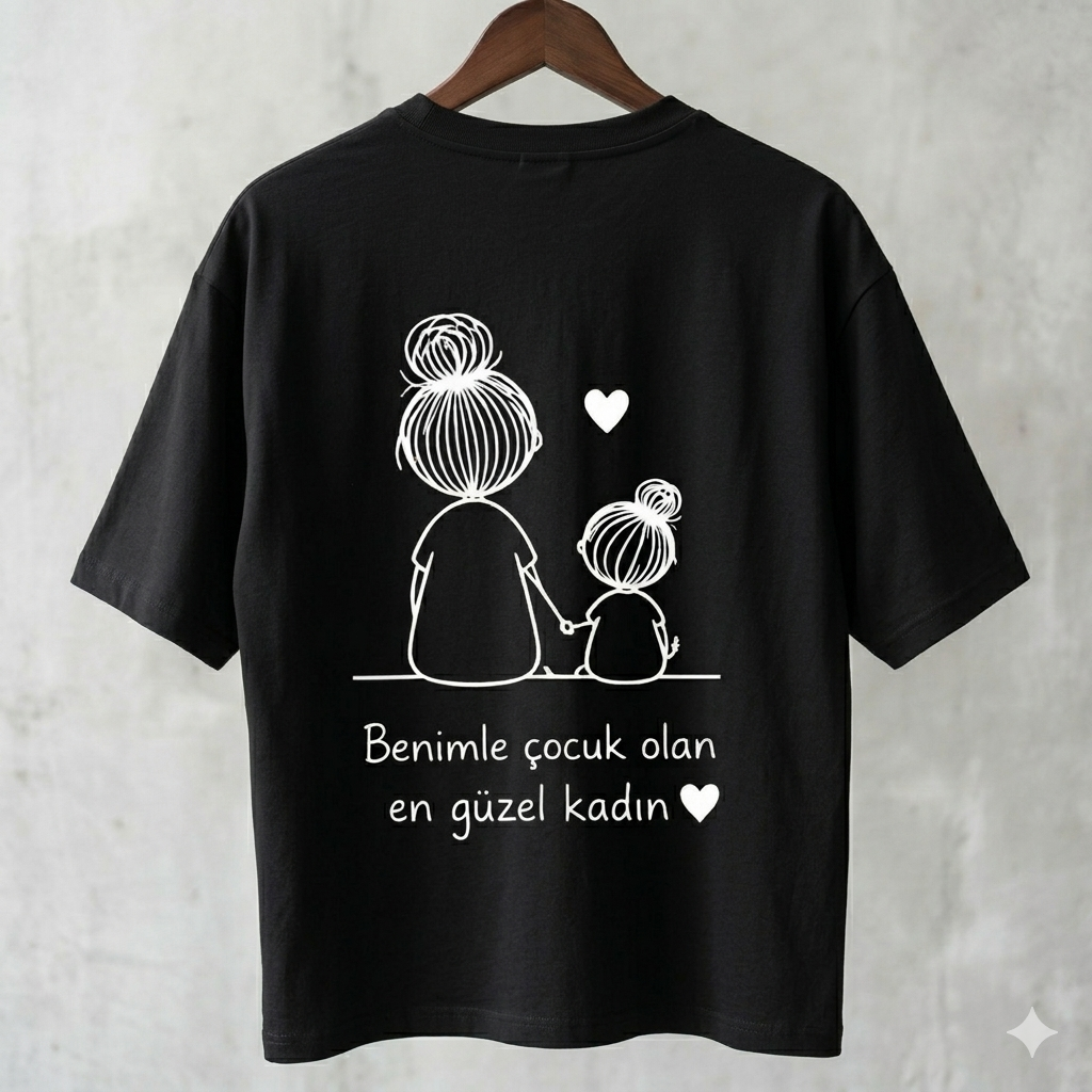 ASSEMA Anneler Gününe Özel Benimle Çocuk Olan En Güzel Kadın Baskılı T-shirt