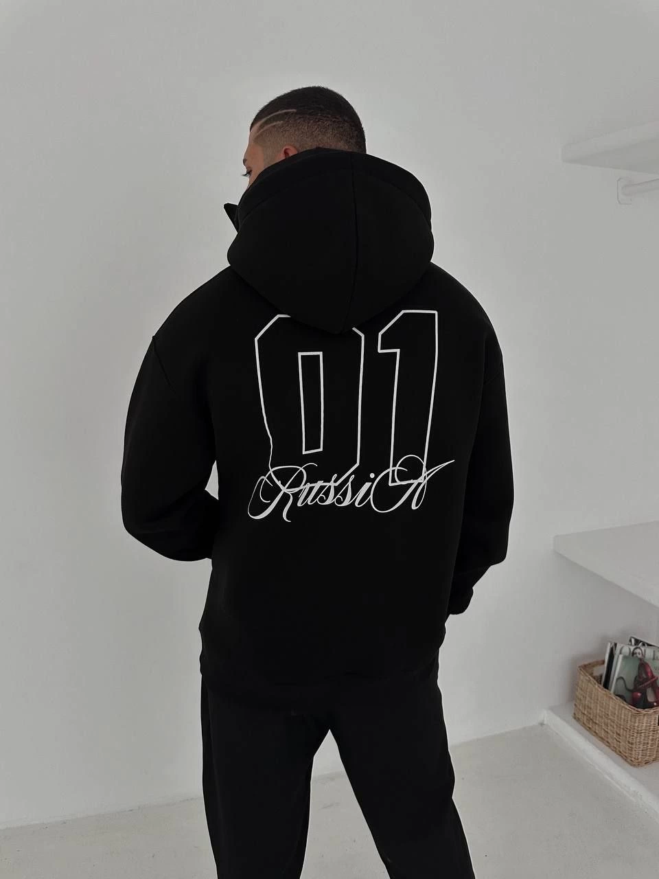 Samuray Ninja Çift Kapşonlu ZIP Fermuarlı Kanguru Çepli Tam Fermuarlı ön Arka - Siyah