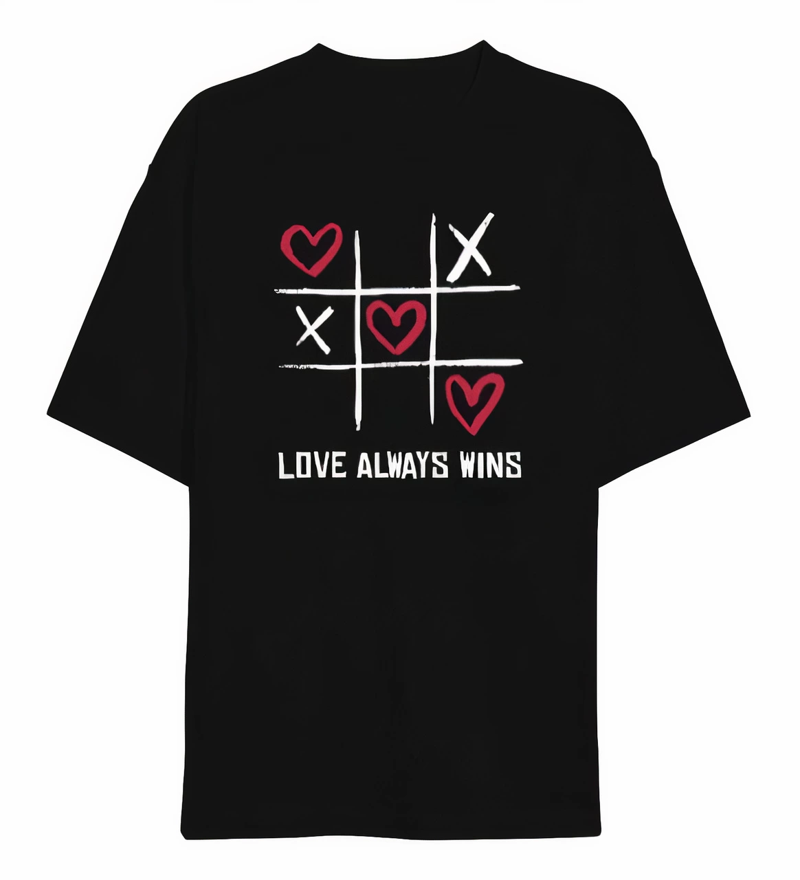ASSEMA Sevgililer Günü İçin Özel Tasarım Love Always Wıns Baskılı T-shirt - Siyah