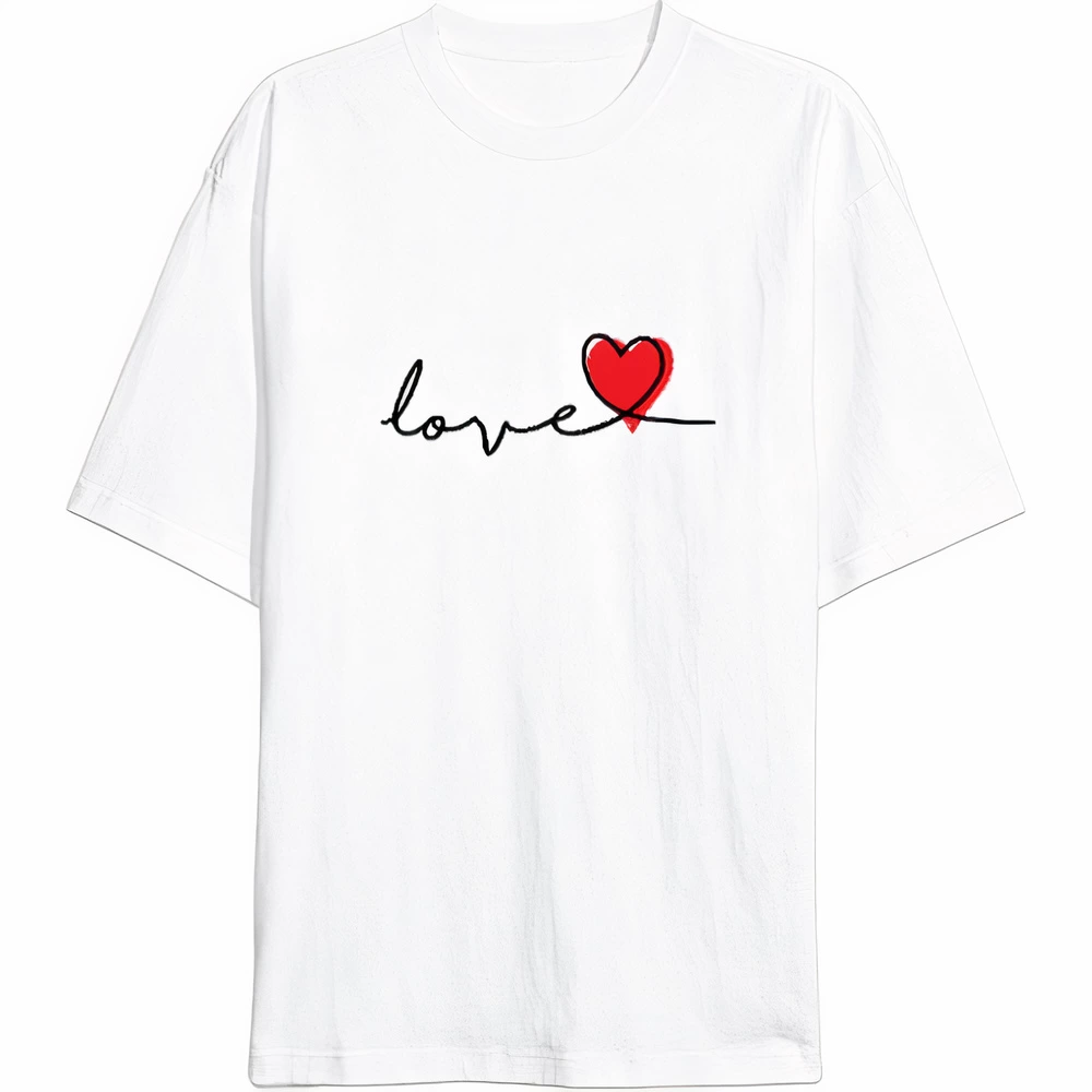 ASSEMA Sevgililer Günü İçin Özel Tasarım Love Baskılı T-shirt - Beyaz