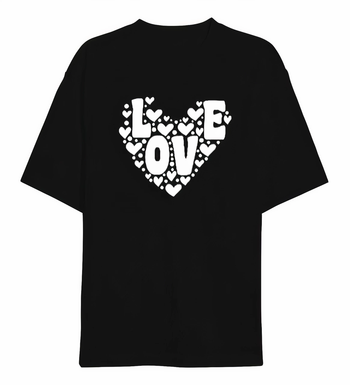 ASSEMA Sevgililer Günü İçin Özel Tasarım Love Kalp Baskılı T-shirt - Siyah