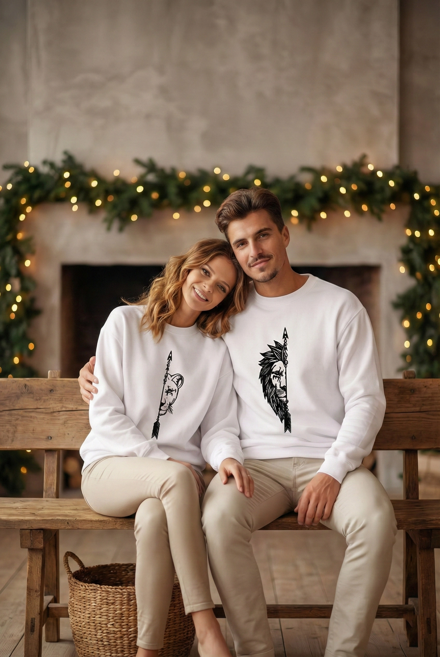 ASSEMA Sevgililer Günü Özel Bisiklet Yaka Aslan Baskılı Oversize Sweatshirt - Beyaz