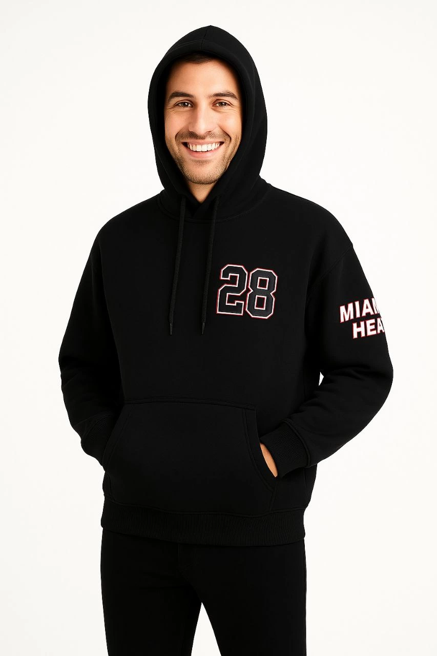 ASSEMA Erkek Kapşonlu Sweatshirt Üç İplik Şardonlu Oversize Fit Ön Arka Baskılı Kanguru - Siyah