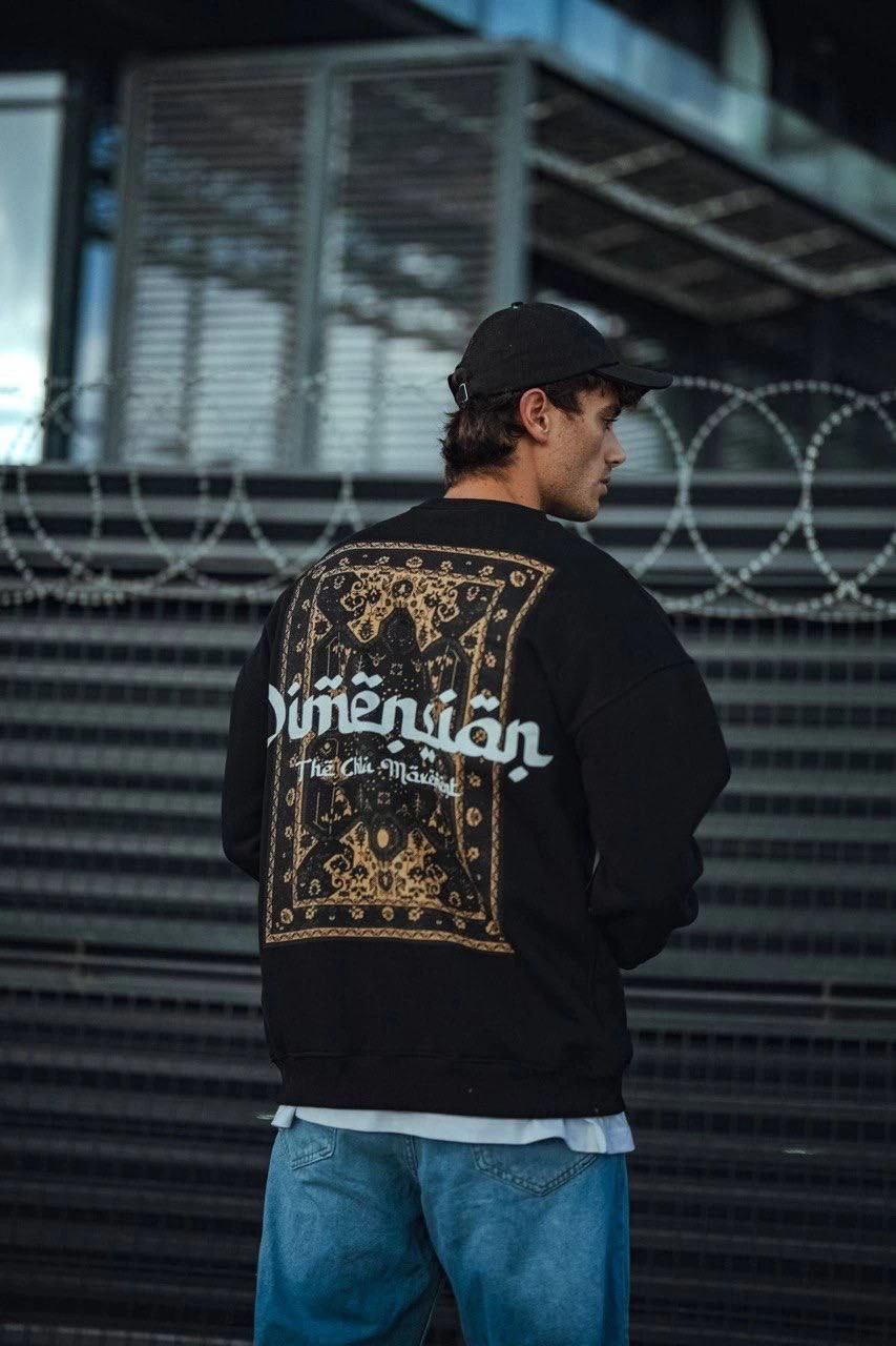 ASSEMA Üç İplik Penye Bisiklet Yaka Oversize Baskılı SweatShirt - Siyah