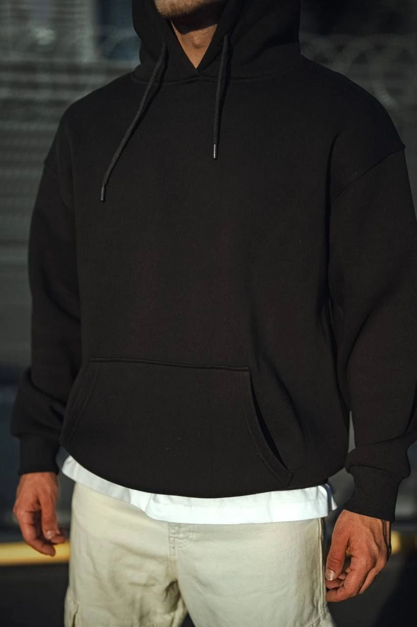 ASSEMA Erkek Üç İplik Penye Kapşonlu Basic SweatShirt - Siyah