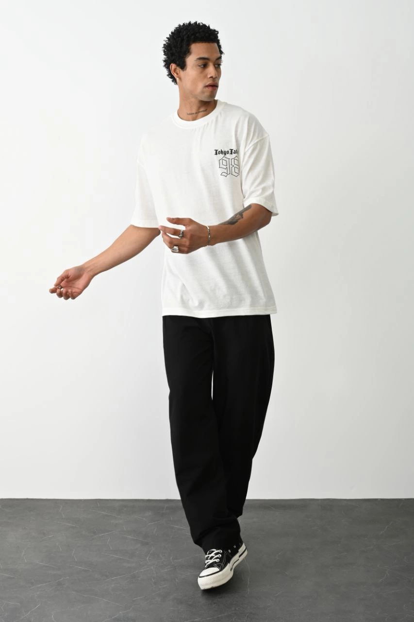 ASSEMA Erkek Baskılı Oversize Kısa kol T-Shirt - Beyaz