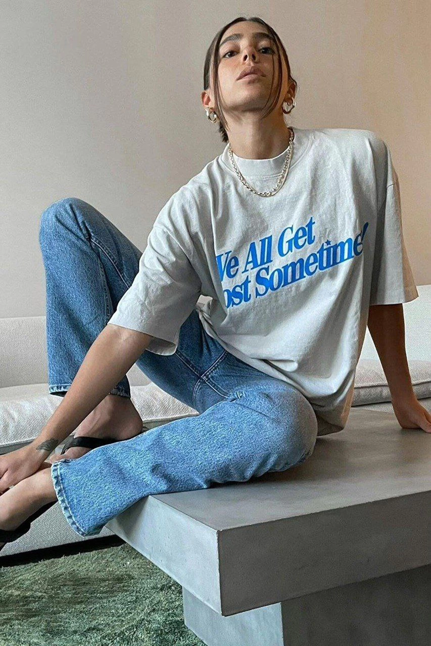 ASSEMA Kadın Baskılı Oversize kısa kol T-Shirt - Beyaz