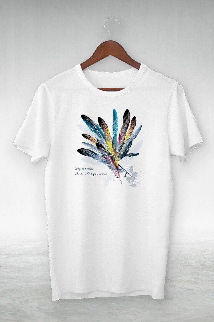 ASSEMA Kadın Baskılı T-Shirt Kısa Kol Bisiklet Yaka Ovarsize Rahat Kalıp Tişört - Beyaz
