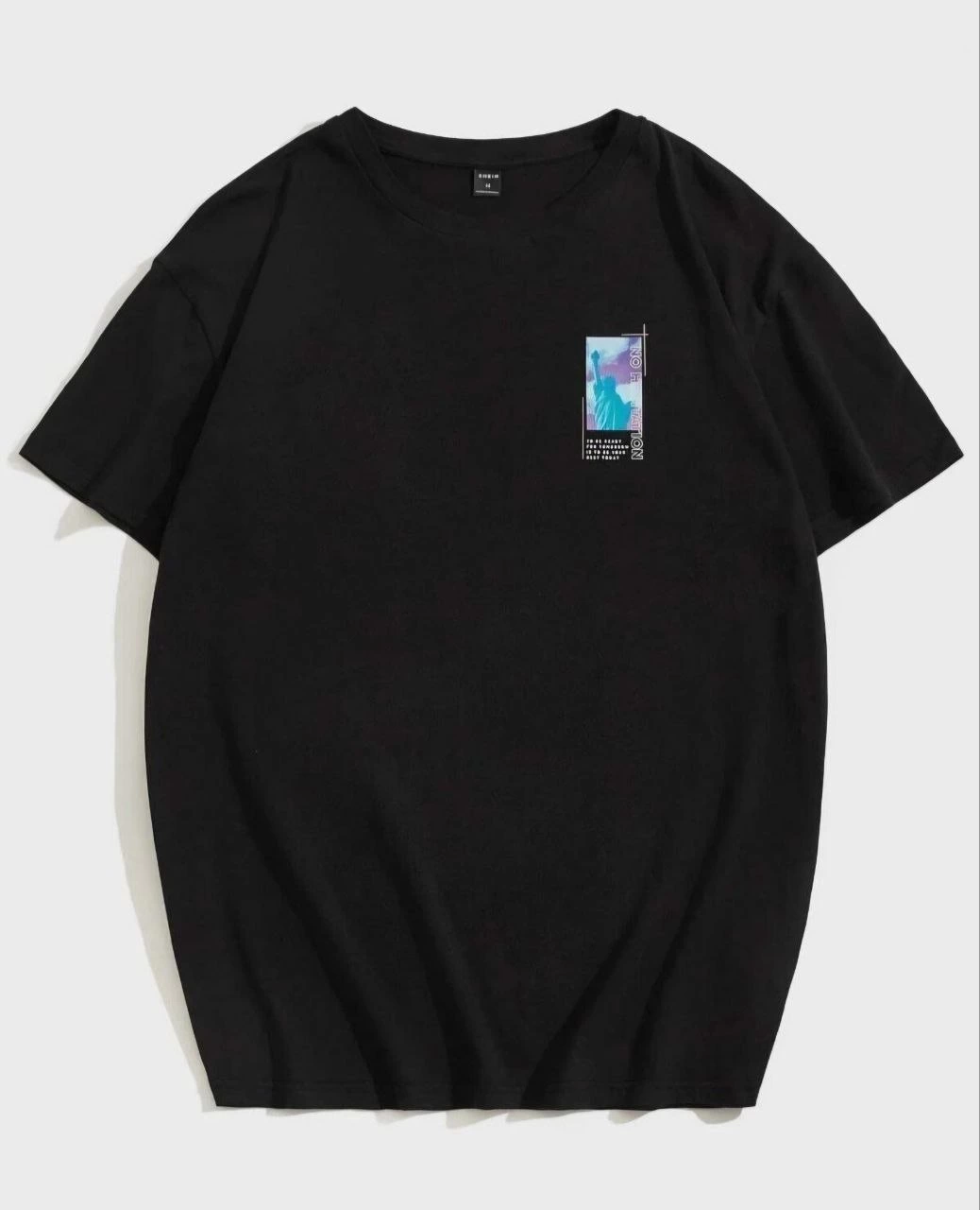 ASSEMA Kadın Baskılı T-Shirt Kısa Kol Bisiklet Yaka Ovarsize Rahat Kalıp Tişört - Siyah