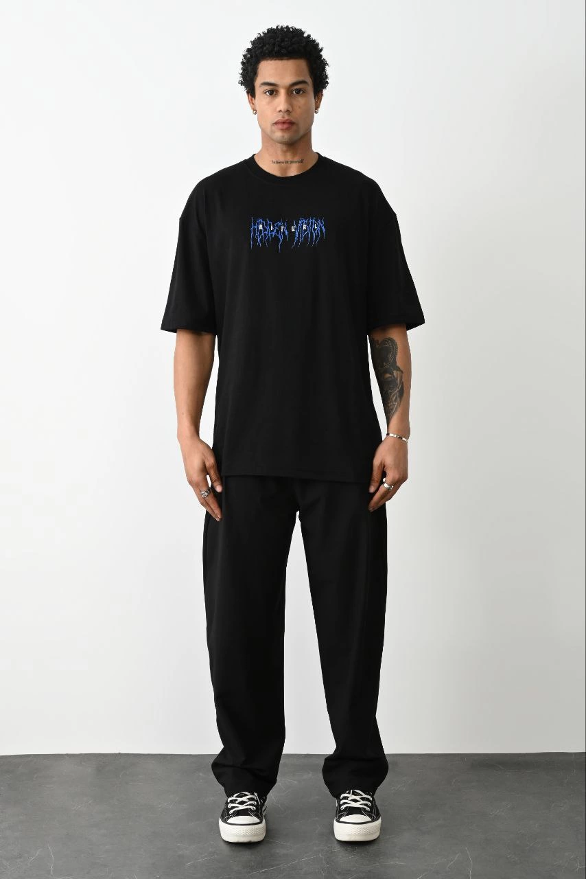 ASSEMA Erkek Baskılı Oversize Kısa kol T-Shirt - Siyah