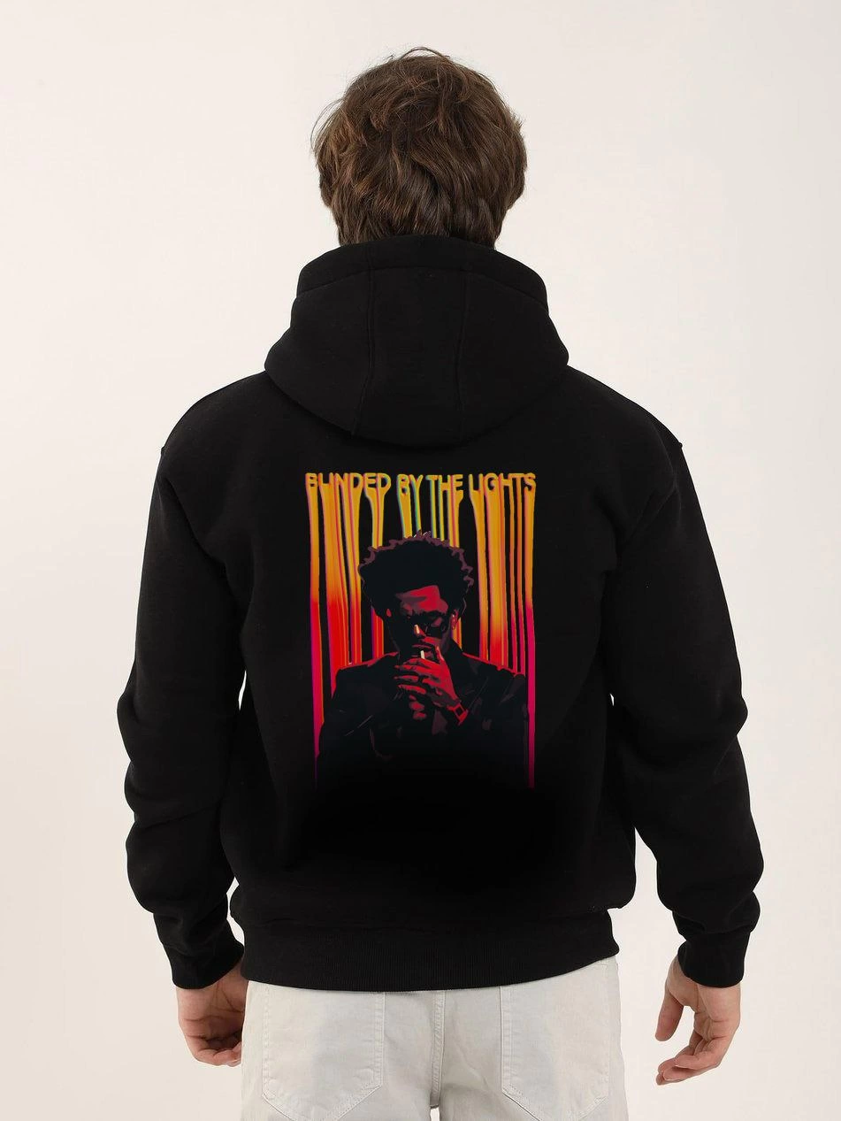 ASSEMA ERKEK Baskılı Oversize Üç İplik Kapüşonlu Sweatshirt - Siyah