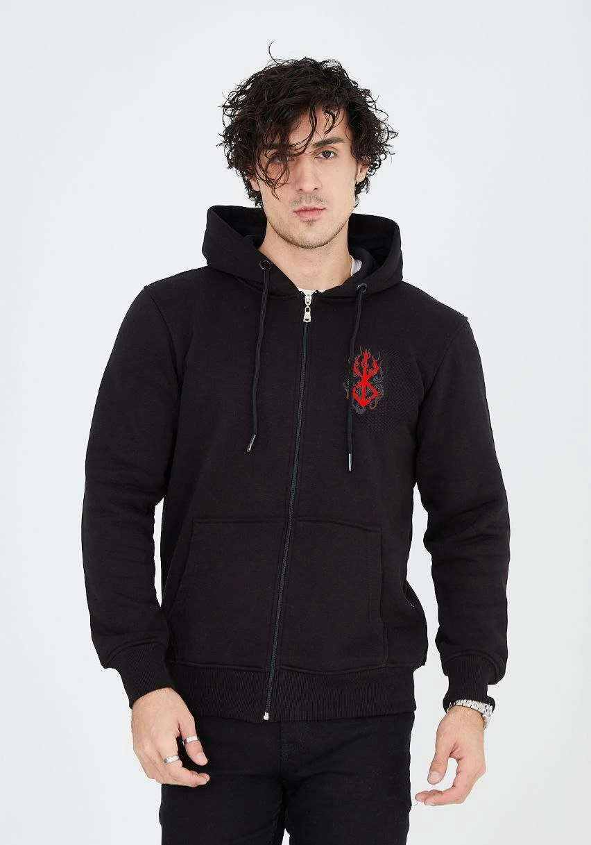 ASSEMA ERKEK Baskılı Tam Fermuarlı Kapşonlu SweatShirt - Siyah