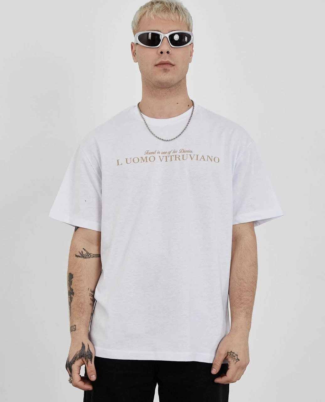 ASSEMA Erkek Bisiklet Yaka Tişort Baskılı Oversize kısa kol T-Shirt - Beyaz