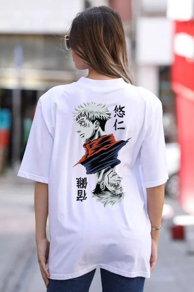 ASSEMA Kadın Baskılı T-Shirt Kısa Kol Bisiklet Yaka Ovarsize Rahat Kalıp Günlük Tişört - Beyaz