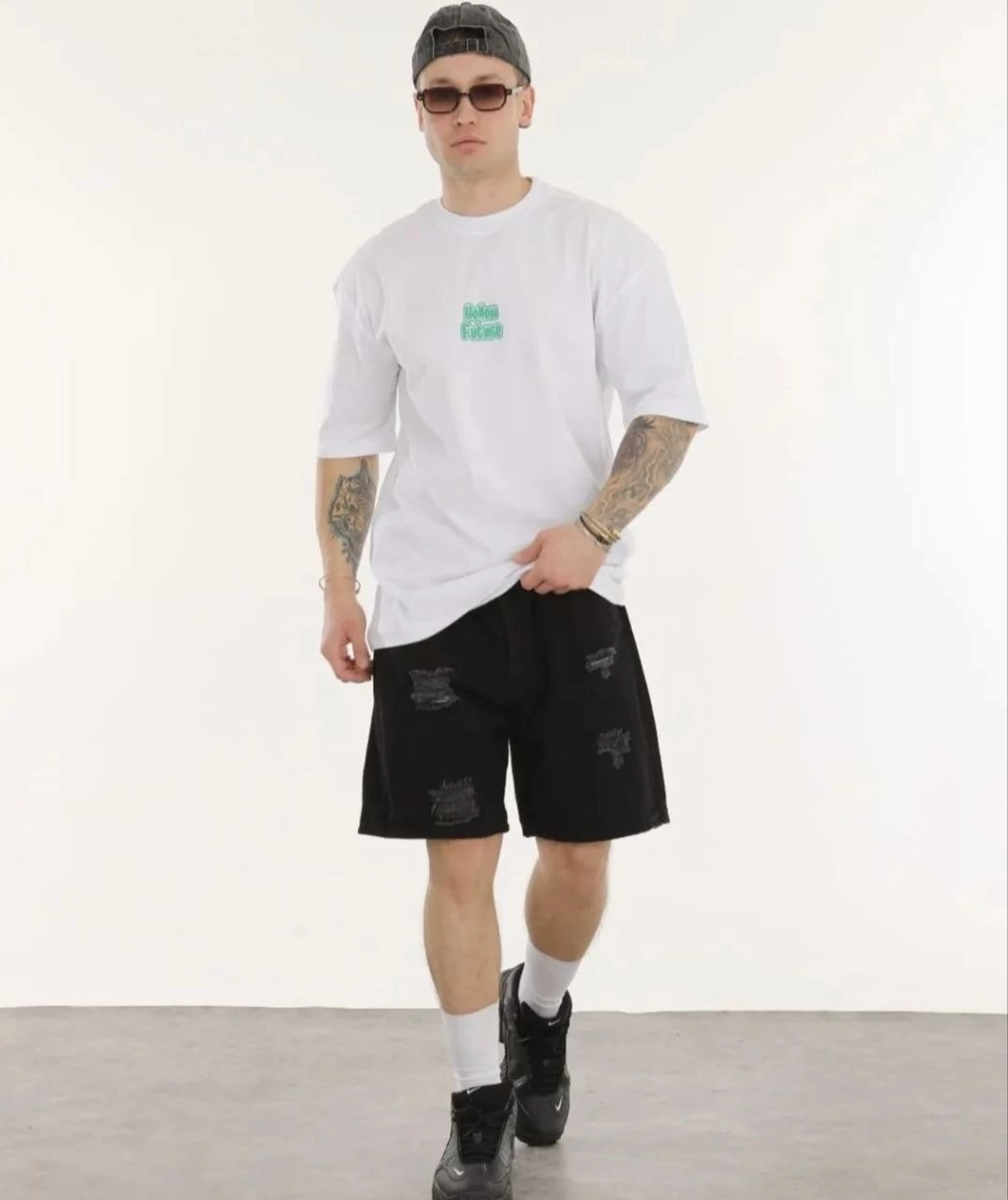ASSEMA ERKEK Bisiklet Yaka Baskılı Oversize T-Shirt - Beyaz