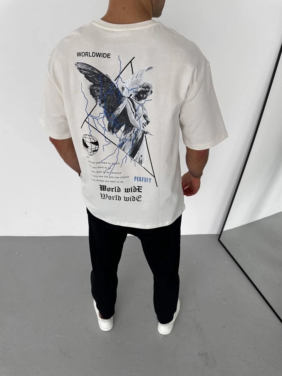 ASSEMA Erkek Baskılı T-Shirt Kısa Kol Bisiklet Yaka Regular Fit Rahat Kalıp Günlük Tişört - Beyaz