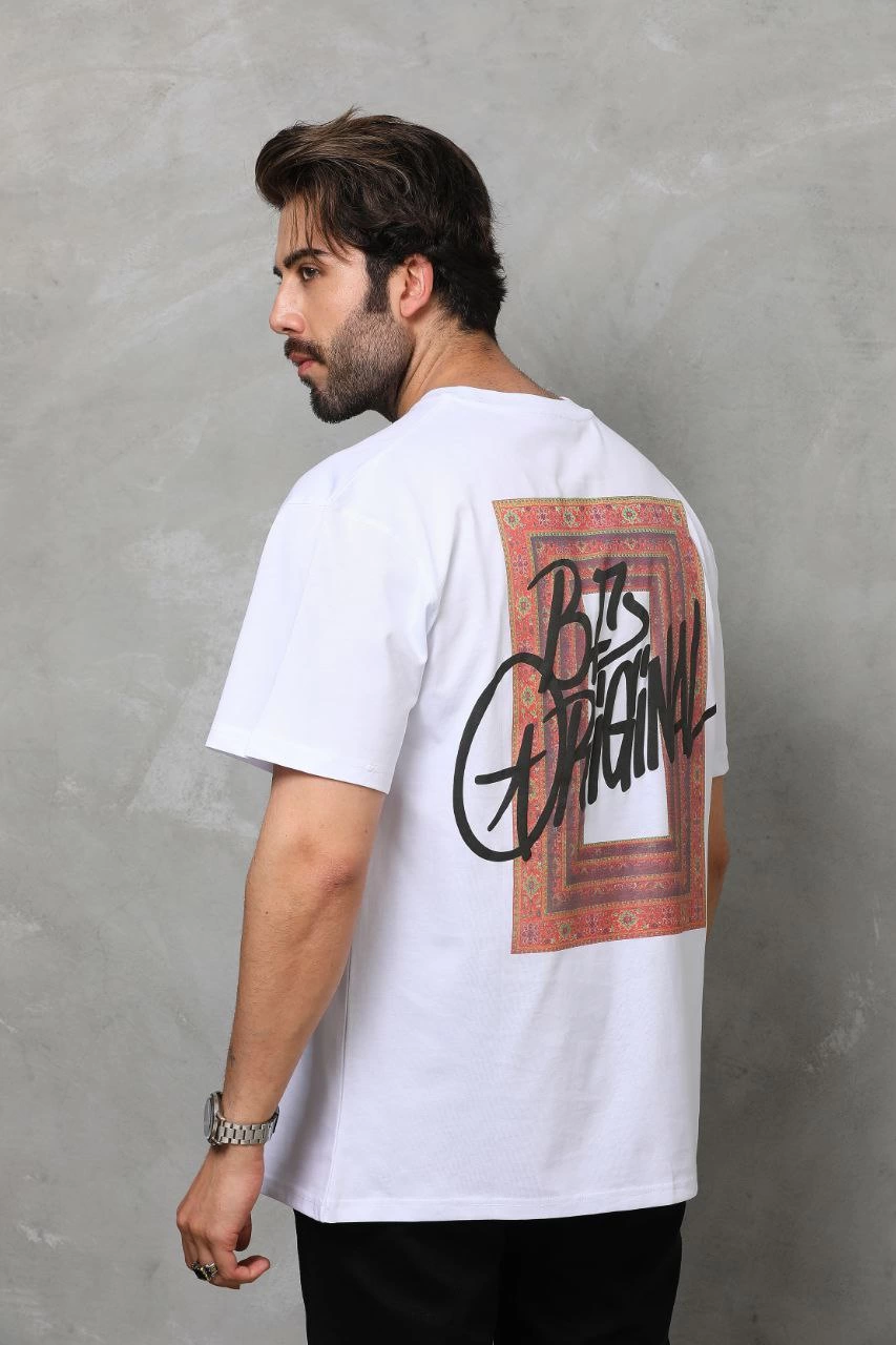 ASSEMA Erkek Baskılı T-Shirt Kısa Kol Bisiklet Yaka Regular Fit Rahat Kalıp Tişört - Beyaz