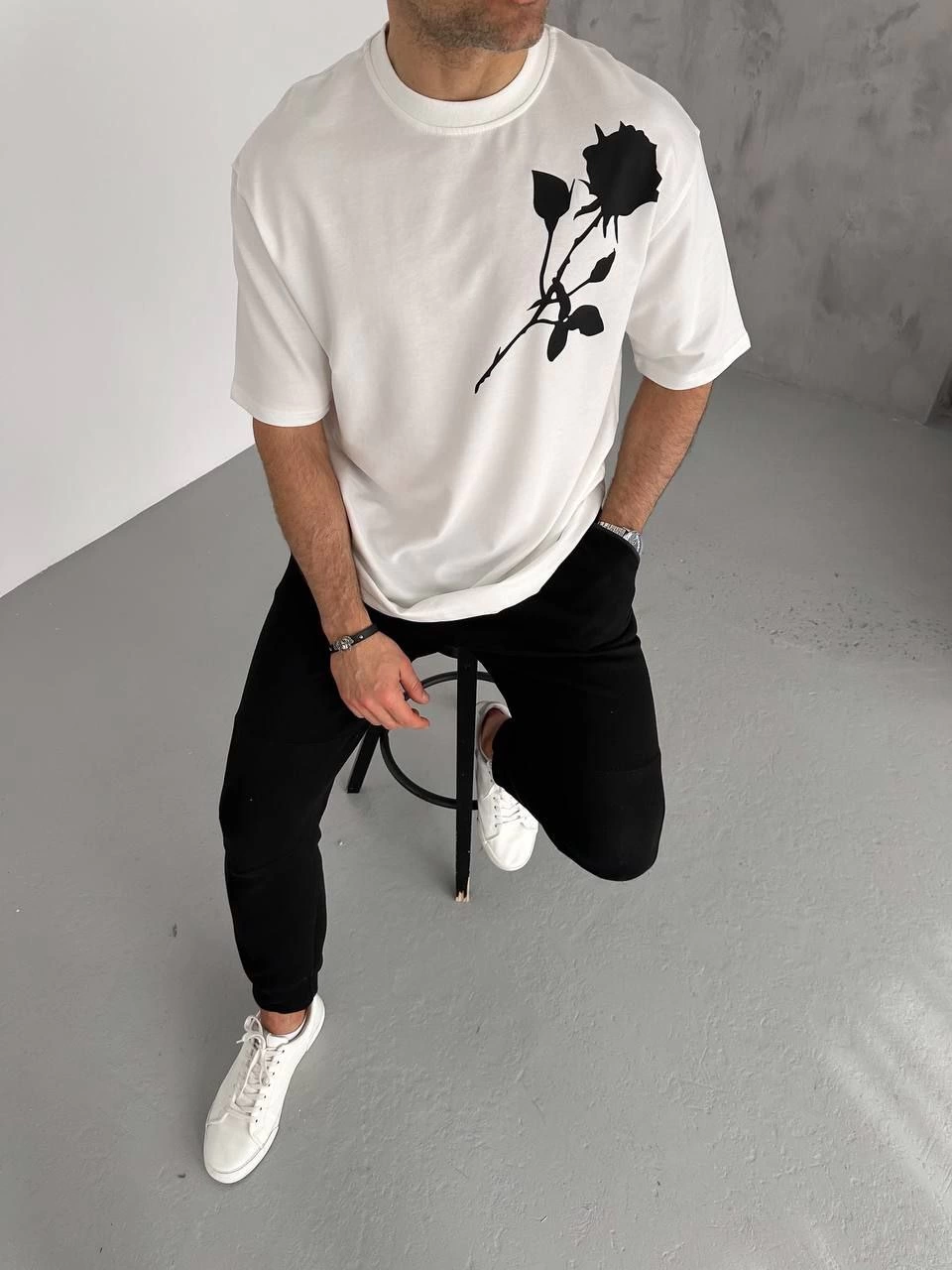 ASSEMA erkek Bisiklet Yaka Baskılı Kısa kol T-Shirt - Beyaz