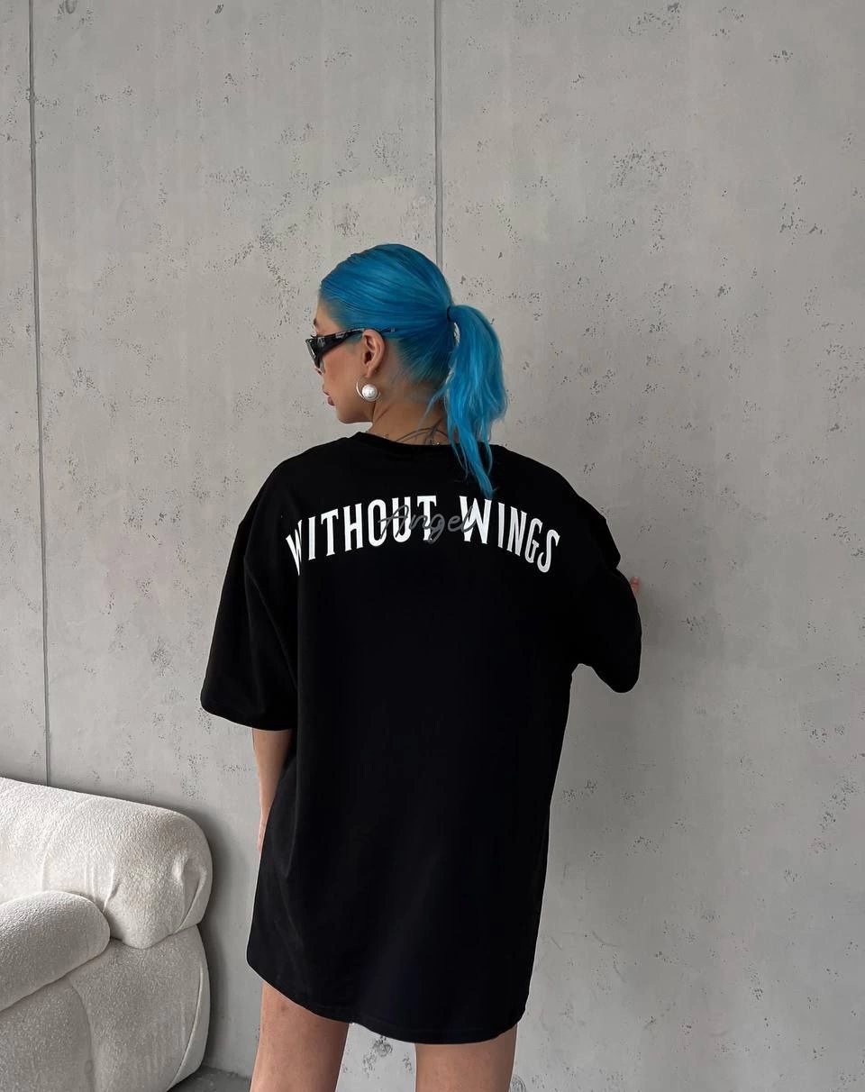 ASSEMA kadın Bisiklet Yaka Baskılı Oversize T-Shirt - Siyah
