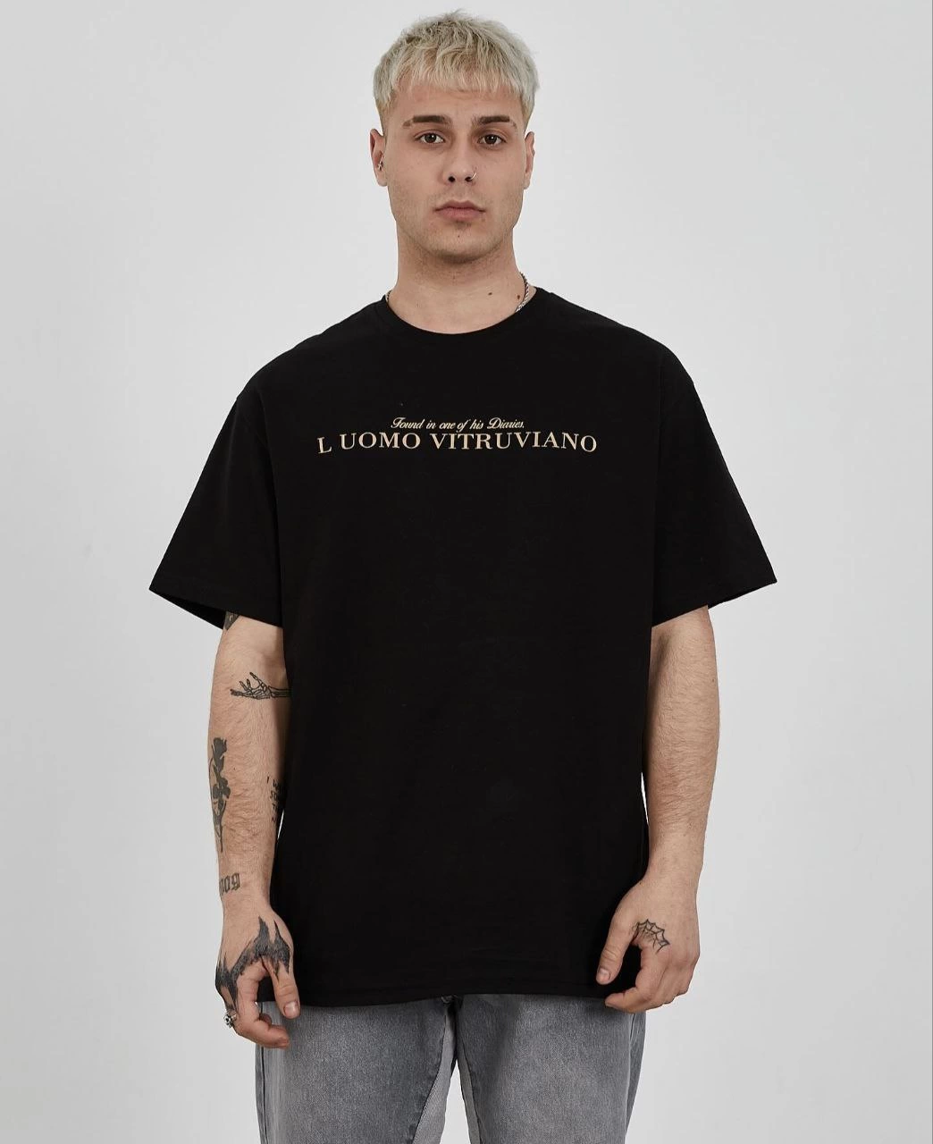 ASSEMA ERKEK Bisiklet Yaka Tişort Baskılı Oversize kısa kol T-Shirt - Siyah