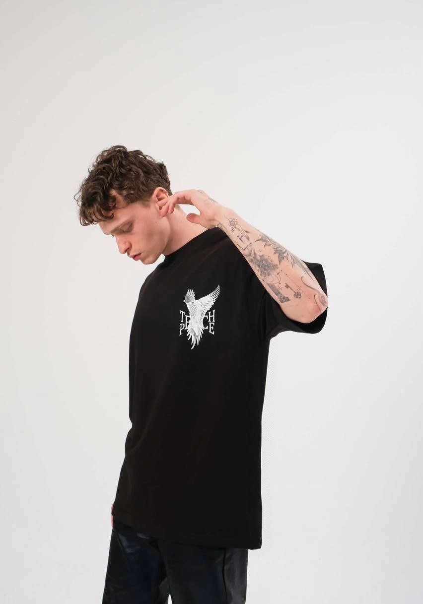ASSEMA Erkek Bisiklet Yaka Baskılı Kısa kol T-Shirt - Siyah