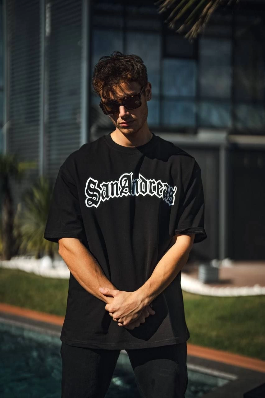 ASSEMA Erkek Bisiklet Yaka Baskılı Kısa kol T-Shirt - Siyah