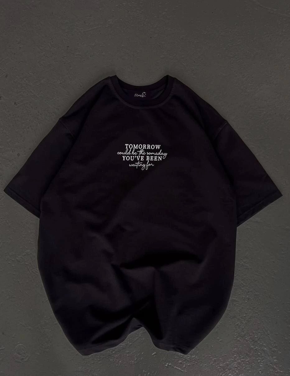 ASSEMA Kadın Baskılı T-Shirt Kısa Kol Bisiklet Yaka Oversize Rahat Kalıp Günlük Tişört - Siyah