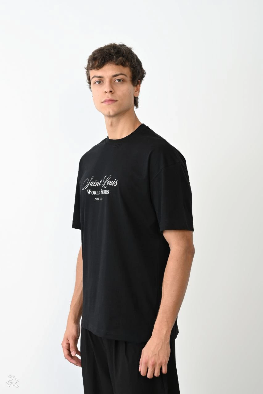 ASSEMA Erkek Baskılı T-Shirt Kısa Kol Bisiklet Yaka Regular Fit Rahat Kalıp Günlük Tişört - Siyah