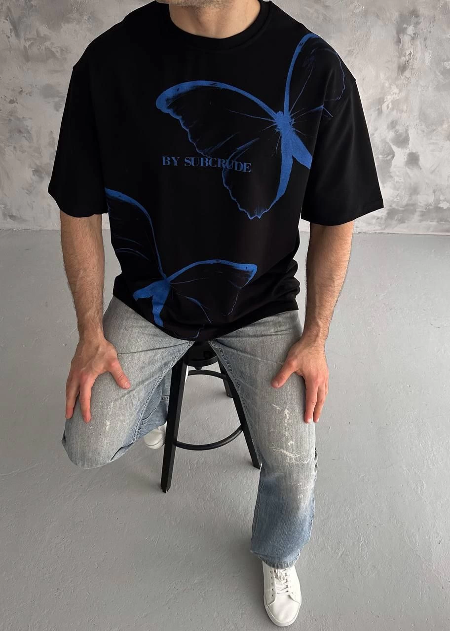 ASSEMA Erkek Bisiklet Yaka Baskılı Oversize T-Shirt - Siyah