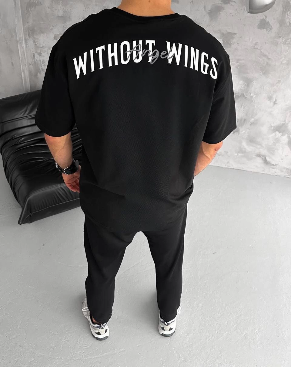 ASSEMA Erkek Bisiklet Yaka Baskılı Oversize Kısa kol T-Shirt - Siyah