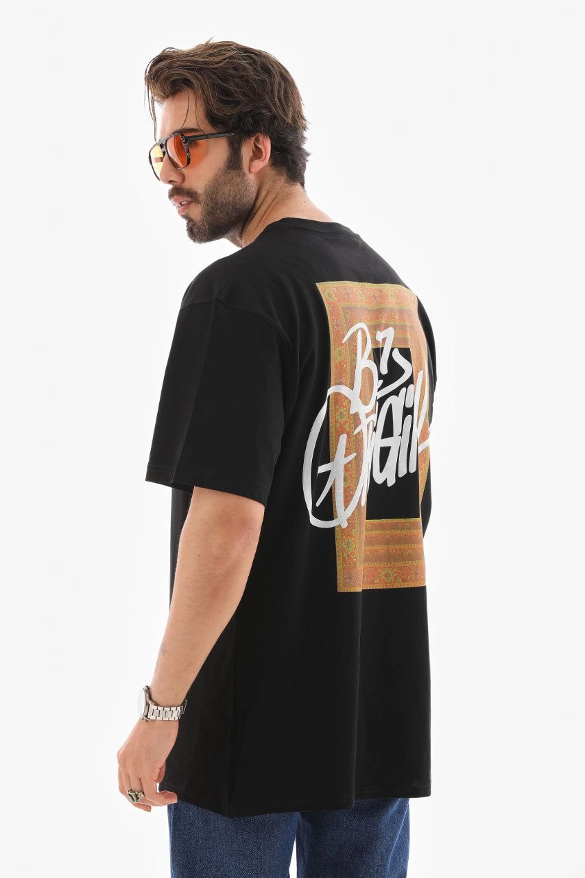 ASSEMA Erkek Baskılı T-Shirt Kısa Kol Bisiklet Yaka Regular Fit Rahat Kalıp Tişört - Siyah