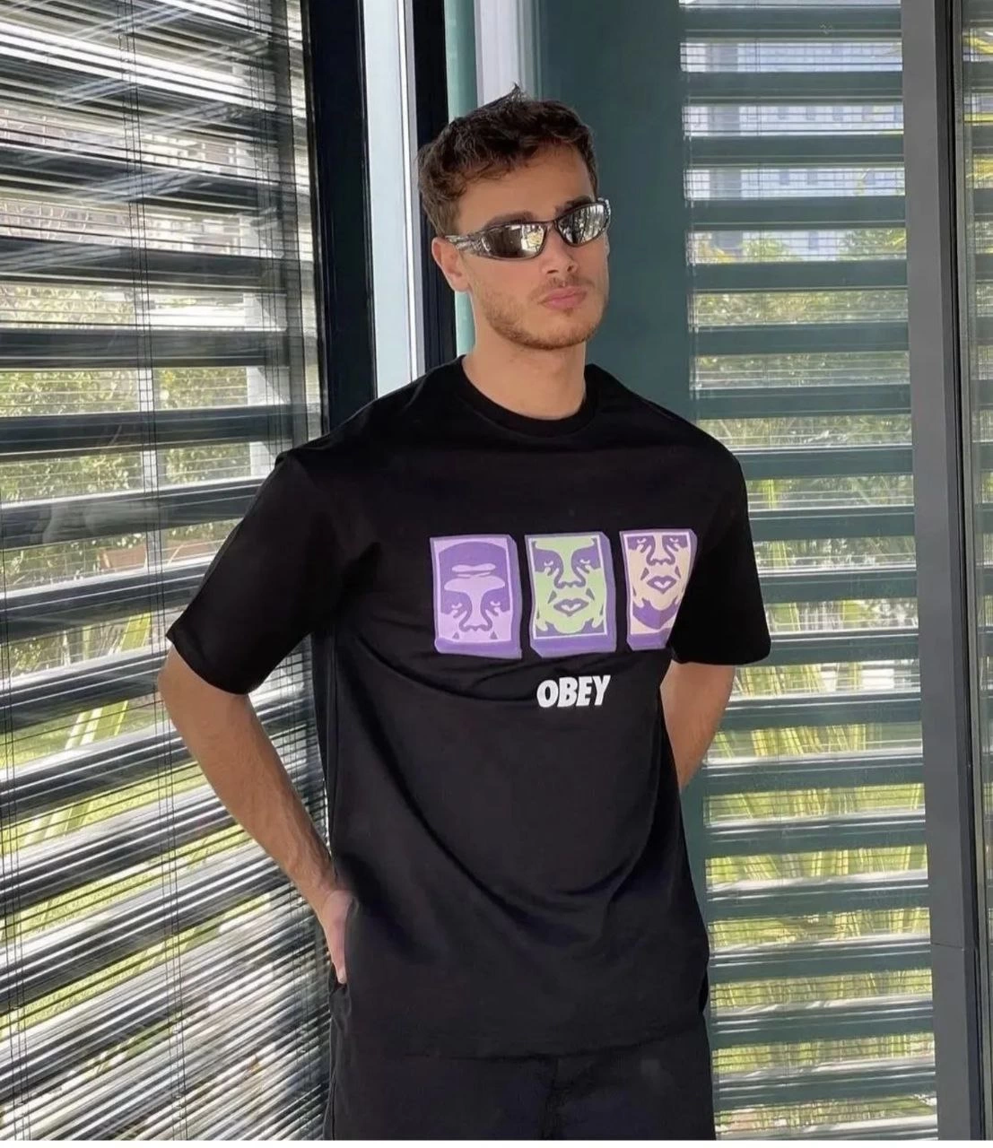 ASSEMA ERKEK Bisiklet Yaka Baskılı Oversize Kısa kol T-Shirt - Siyah