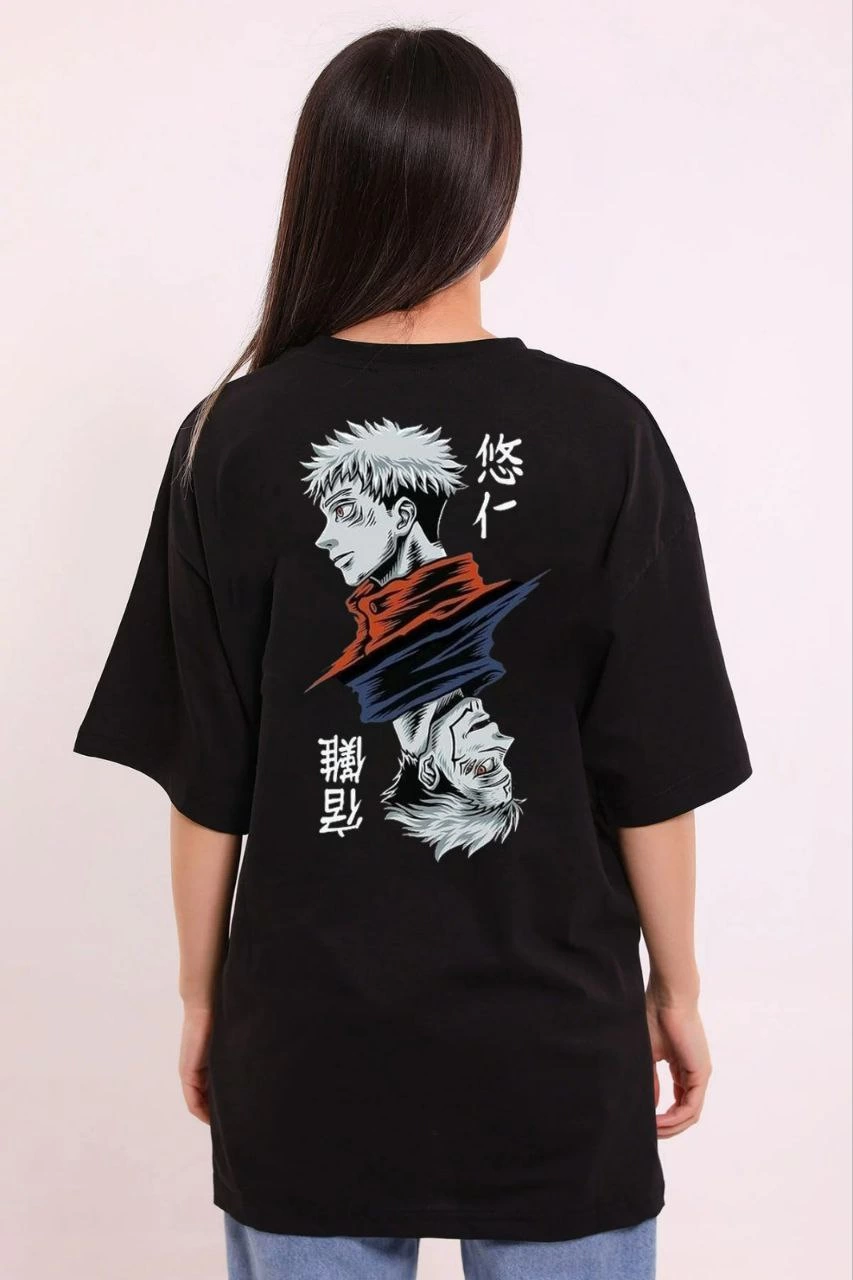 ASSEMA kadın Bisiklet Yaka Baskılı Oversize T-Shirt - Siyah