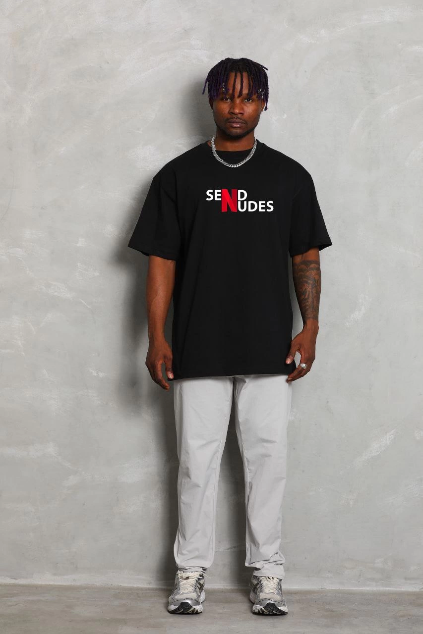 ASSEMA ERKEK Bisiklet Yaka Double Oversize Baskılı T-Shirt - Siyah