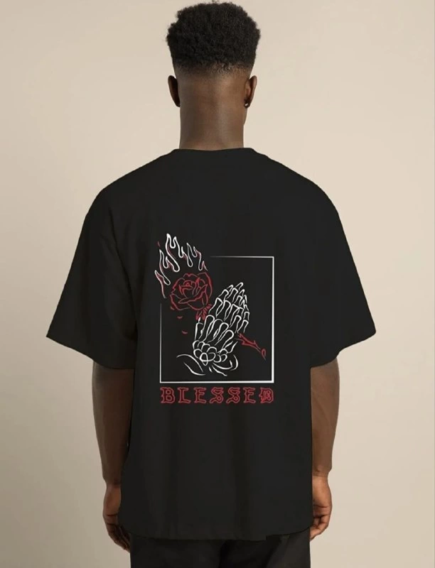 ASSEMA ERKEK Bisiklet Yaka Oversize Baskılı T-Shirt - Siyah