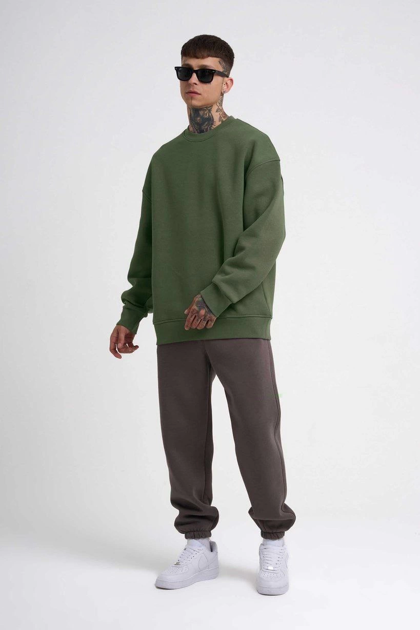 ASSEMA ERKEK Biskilet Yaka Üç İplik SweatShirt - Haki