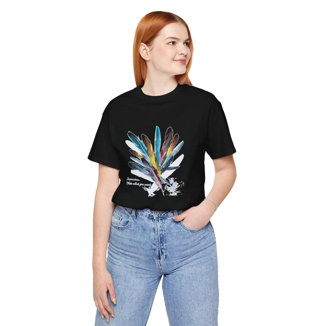 ASSEMA Kadın Baskılı T-Shirt Kısa Kol Bisiklet Yaka Ovarsize Rahat Kalıp Tişört - Siyah