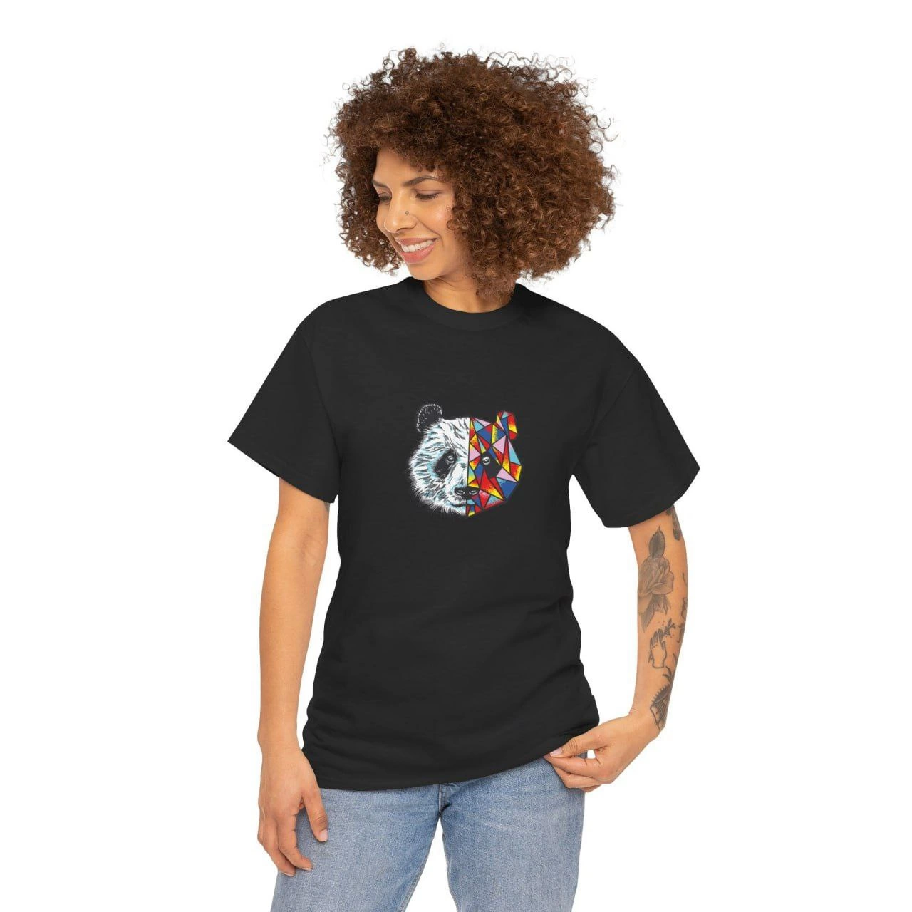 ASSEMA Kadın Bisiklet Yaka Baskılı Kısa kol T-Shirt - Siyah