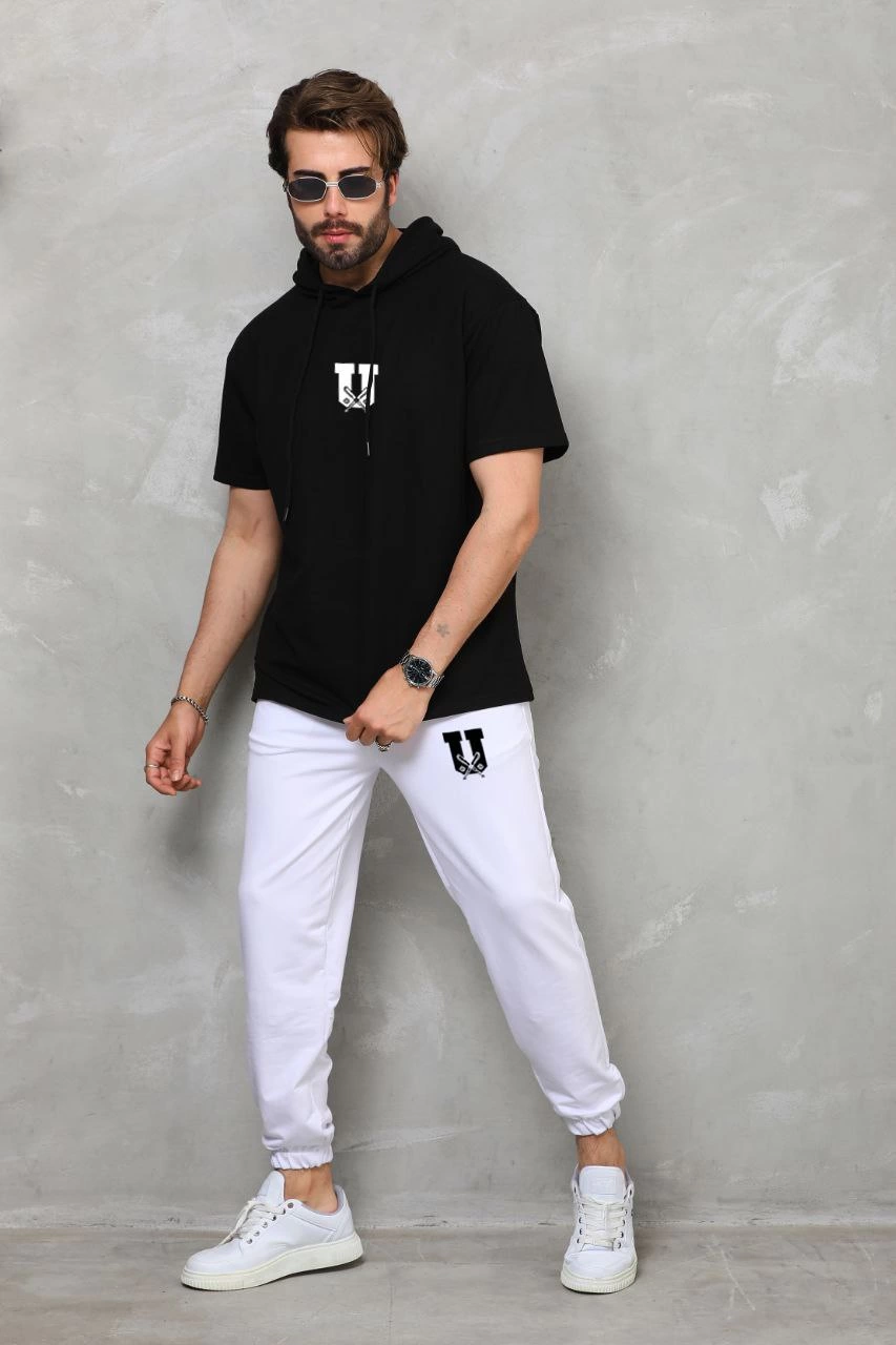 ASSEMA Erkek Kapşonlu Oversize T-Shirt Takım - Siyah
